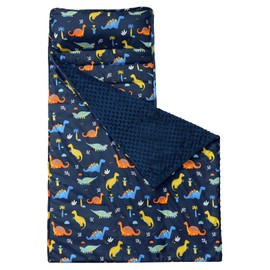 david's kids Toddler Nap Mat with Removable Pillow and Minky Fleece Blanket, Ultra Soft Slumber Bags for Boys, Perfect for Preschool, Daycare, Kids Sleeping Bags with Rollup Design, 50"x20", Dinosaur