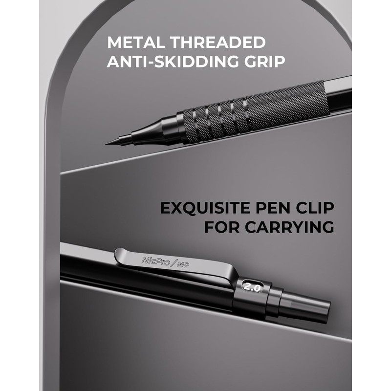 Nicpro 30PCS Black Metal Mechanical Pencils Set in Leather Case,