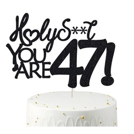 Decoración para tarta de cumpleaños 47, decoración para tartas de cumpleaños 47, purpurina negra, divertida decoración para tartas 47 para hombres, decoración para tartas 47 para mujeres, decoraciones de cumpleaños 47, decoración para tartas de cumpleaño