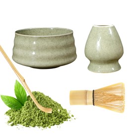 4PCS Matcha Whisk Set,Exquisite Handcrafted Bamboo Matcha Whisk Set,Includes Ceramic Matcha Bowl&Matcha Whisk Holder Bamboo Matcha Whisk&Scoop&Matcha Bowl Matcha Tea Set