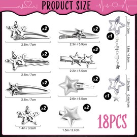 RAINBOW WSK 18 Pcs Silver Star Hair Clips Y2k 2000s Star Metal Clips for Hair Accessories Cute Hair Barrettes for Girls Women Hairpin Set JH-18