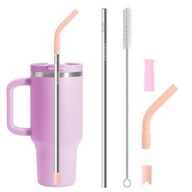 Quality Upgraded 9In Medical Grade 316 Stainless Steel Straws Set 1 PCS with 3 Silicone Accessories, 1 Straw Brush, 1 Storage Case, BPA Free, Eco-Friendly Metal Straws Reusable