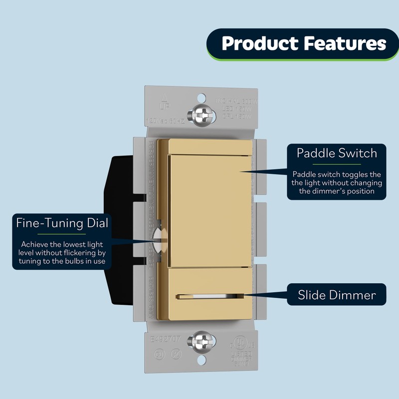 TOPGREENER Dimmer Switch with Light Adjustment Slider, Single Pole or