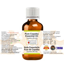 Greenwood Essential Pure Copaiba Essential Oil (Copaifera Officinalis) Natural Pure Therapeutic Quality Steam Distilled 100 ml (3.38 oz)