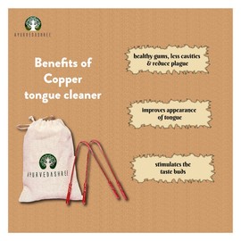 AYURVEDASHREE Copper Tongue Cleaners with Comfort Grip - Premium Grade - Pure Copper - 2 Tongue Scraper with 1 Travel & Storage Bag