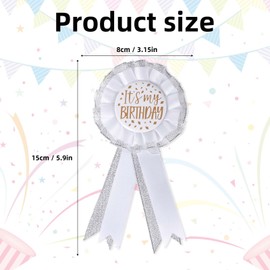 It's My Birthday Brooch Pin, Satin Fabric Happy Birthday Button Apparel Pin Award Ribbon Badge Celebration Accessory for Women Men Prize Party Decoration Gift (White)