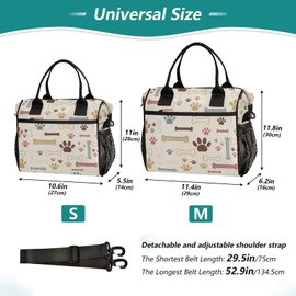 Colorful Dog Bones Paw Lunch Bag & Lunch Box for Women with Adjustable Shoulder Belt Insulated Portable Lunch Tote Bag Cooler Bag for Girls Travel Office Picnic