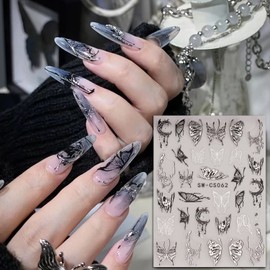 Butterfly Nail Art Sticker Decals, Gold Silver Champagne Black Butterflies Nail Self-Adhesive Sticker Designs, 3D Butterfly Nail Transfer Decals Acrylic Supplies for Women Girls Manicure Decorations