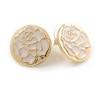 20mm Gold Tone Round with White Enamel Rose Motif Stud