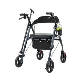 Power Senior - Walker Rollator for Senior with Seat, Attached Bottle Holder Walking Cane or Umbrella Holder and Storage Bag, Silver Blue