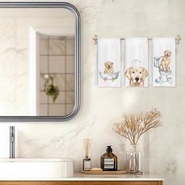 HUGANE Golden Retriever Gifts Hand Towels Set of 3, Golden Retriever Gifts for Lovers Women, Dog Decor Hand Towels for Bathroom,16x24 Inches