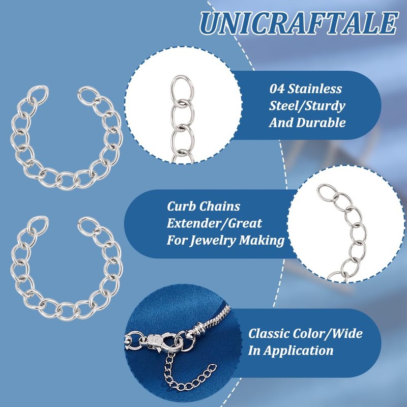 UNICRAFTALE Approx. 100 Strands 40 mm Chain Extension Soldered Extension
