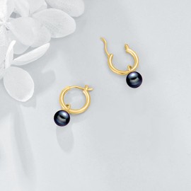 12 mm Hoop Earrings with 6 mm/7 mm Freshwater Pearl/Turquoise/Onyx Band Earrings Sterling Silver Dangle Traps Jewellery Gifts for Women Girls, Sterling Silver