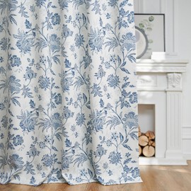 jinchan Blackout Floral Curtains for Bedroom, 84 Inches Long Curtains with Printed Flower Black Out Curtains, Rod Pocket Back Tab Blue Window Curtain Set Living Room Drapes, 2 Panels Blue