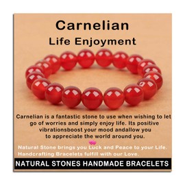 AD Beads Handmade Gemstone Stretch Elastic Bracelet Crystal Healing Reiki Nature's Beauty and Spiritual Essence Unisex (10mm, Carnelian (Life Enjoyment))