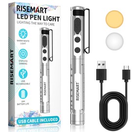 RISEMART Pen Light for Nurse, Rechargeable LED Medical PenLight, Warm/Cool White & Stepless Dimming, Portable Medical PenLight for Nurse, Doctor, First Aid, EMT, Nursing,Nursing Student (Sliver)