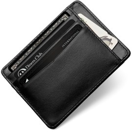 LEAGOO Slim Card Case for Men, Thin [Includes Italian Leather Certificate], Card Holder, Slim, Compact, Thin, Genuine Leather, Black