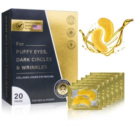Under Eye Patches for Dark Circles (20 Pairs) - Under Eye Mask for Puffy Eyes, Undereye Bags and Wrinkles, Golden Eye Patches to Reduce Wrinkles & Relieve Pressure, Skincare Treatment for Adults