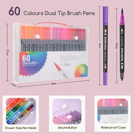 Lurmivex 60 Colours Dual Tip Brush Pens, Fineliner And Felt Tip Colouring Pens Art Set for Writing, Drawing, Painting, Sketching, Calligraphy