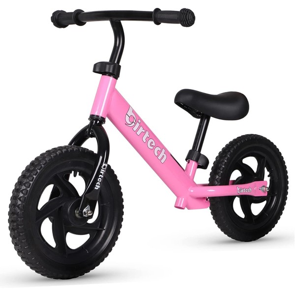 Birtech Balance Bike for 2, 3, 4, 5 6 Year Old Kids, 12 Inch Toddler Balance Bike Kids Indoor Outdoor Toys, No Pedal Training Bicycle with Adjustable Seat Height, Pink