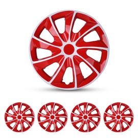 I1MOTOR Hubcaps 14'', Wheel Rim Cover Universal R14 Hub Caps, Snap On Car Pickup Truck SUV, Wheel Covers, ABS & PC Material, Set of 4, 14-Inch, White & Red Lacquer