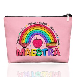 EKGJW Spanish Maestra Teacher Gifts Makeup Bag for Women Girls,Teacher Cosmetic Bag,Maestra Spanish Appreciation Gifts for Women（Pink）
