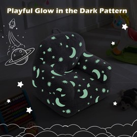 fond + found Toddler Chair, Glow in The Dark Kids Sofa Bean Bag Chair for Kids Children Couch Toddler Sofa Chair Mini Sofa Armrest Chair for Children, Lightweight Children Sofa Chair (Moon Grey)