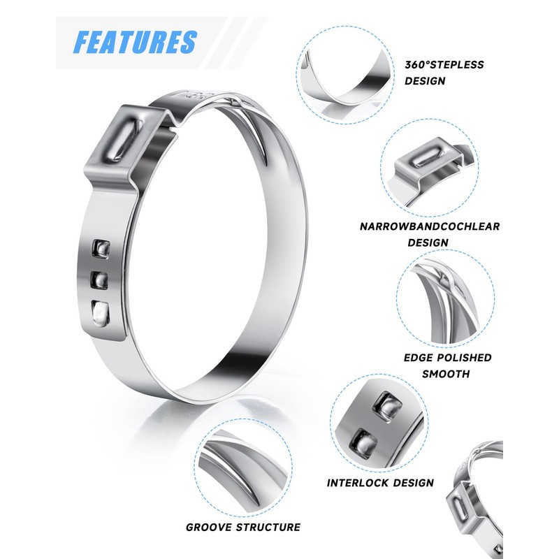 PEROMI 210PCS 304 Stainless Steel Single Ear Hose Clamp Assortment