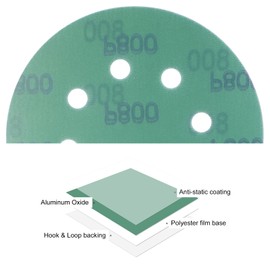 Kozelo 50pcs Green Film Sanding Discs - [5 Inch 800/1000/1200/1500/2000 Grits 8 Hole ] Round Aluminum Oxide Hook & Loop Wet Dry Sander Pads for Wood Metal Polishing Use