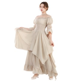 FCCAM Victorian Dress Renaissance Dress Medieval Clothing Women's Dress Gothic Dress Witch Costume Women's Carnival Costume Women's Carnival Dress, beige