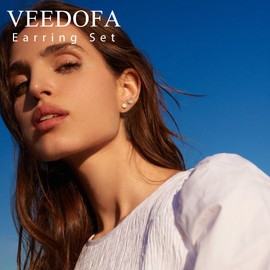 VEEDOFA 8 Pairs Gold Small Earrings Set for Women,14K Gold Hypoallergenic Small Studs with Cubic Zirconia, Lightweight Earrings Jewelry Gift for Women