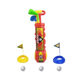 Maggie All-Inclusive Kids Golf Set with Clubs, Balls, Flags, and Trolley - Safe and Durable Toy for Indoor & Outdoor Play for Boys and Girls Ages 3-12, Medium, Red