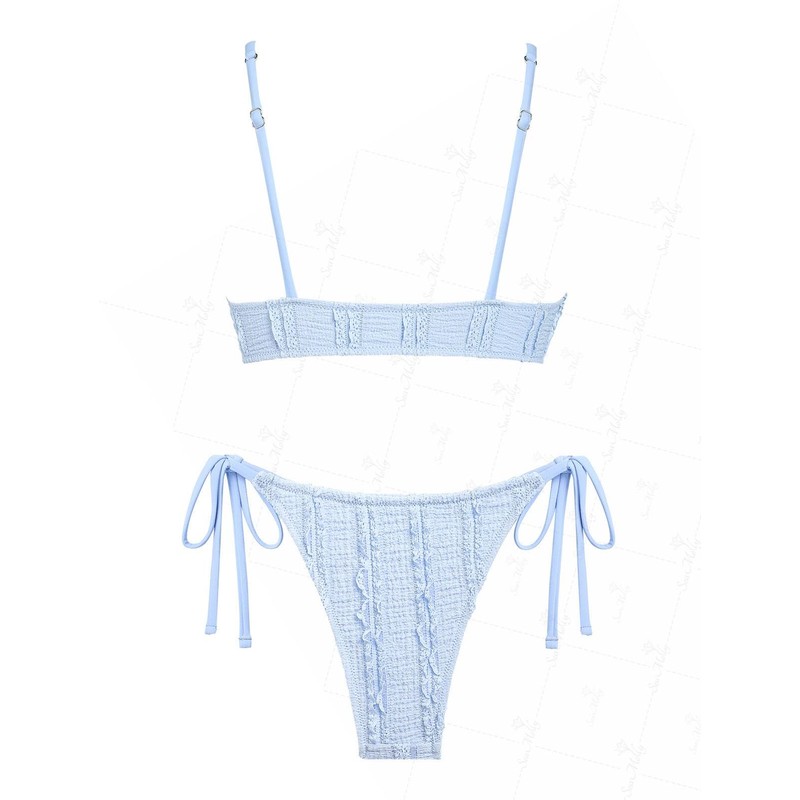 seamoly Lace Ruffled Trim Cinched Tied Front Tie Side Bikini