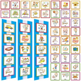 Geyee Daily Routine Visual Schedule with Autism Chart Board Autism Learning Materials Aspergers ADHD for Home School 60 Pcs Picture Visual Schedule Cards(Blue)