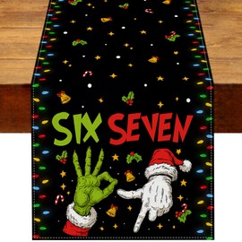 Heyfary 67 Meme Christmas Table Runner Funny 6 7 Six Seven Xmas Winter Holiday Party Decoration Home Kitchen Dining Room Table Decor
