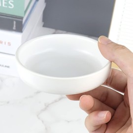 NatSumeBasics 2pcs Ceramic Paper Clip Holder Set Round and Square Paper Clips Dispenser Kit Cute White Bowl and Plate for Desk Organizer Accessories and Home School Office Supplies (White)