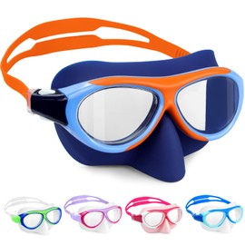 Vvinca Kids Swim Goggles with Nose Cover, Toddler Swimming Goggles Anti-Fog Goggles for Kids 6-14 UV Protection No-Leak for Kids Swimming Goggles 8-14 Pool Water, Kids Goggles for Swimming 8-12