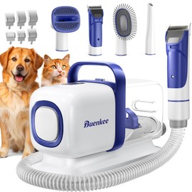 buenkee Dog Grooming Kit with Vacuum, All-in-One Pet Grooming Vacuum for Dogs and Cats, Low Noise Pet Hair Clipper & Shedding Brush, Dog Hair Remover, Cat Pet Groomer Set with Cleaning Brushes, White