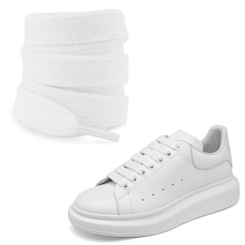 UamGlsob Flat Thick Cotton Shoe Laces for Alexander Mcqueen Sneakers, 1/2''(1.2cm) Fat Wide Shoelaces, Shoe Strings Replacement Laces for Skate Shoes (White, 54''/140cm)