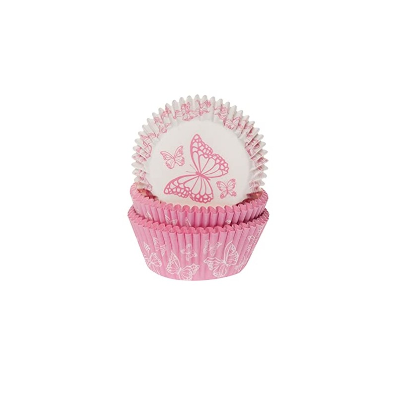 50 Muffin Cases Butterfly | Pink | White | High-Quality