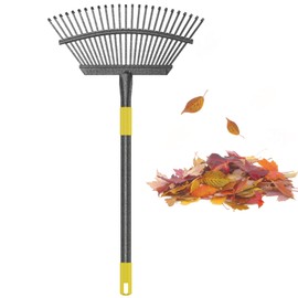Collapsible Rake for Leaves, 30-66 inch Metal Leaf Rakes for Lawns Heavy Duty Extended Handle, 25 Tines 18" Wide Rake Garden Tools for Camping, Yard, Landscape, Pine Needle and Grass