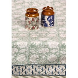 ATOSII Jade 100% Cotton Rectangle Boho Fall Tablecloth, Handblock Floral Table Cloth Linen for Kitchen Dining I Parties Wedding Outdoors Thanksgiving Easter Picnics I 72 X 108 Inches I 8 Seater