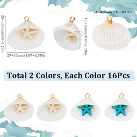 SUNNYCLUE 1 Box 32Pcs Shell Starfish Charms Seashell Charm Bulk Synthetical Turquoise Summer Beach Ocean Sea Life Star Charms for Jewelry Making Charms Necklace Bracelet Earring DIY Craft Beginners