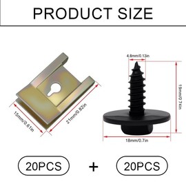 Azlanway Sheet Metal Nut Screw Nut Clip Kit, 20 Sets Stainless Steel Spring Sheet Nuts and U Shaped Body Screws for Mudguards, Bumpers, Bonnets & Interior Trims