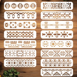 ORIGACH Aztec Stencils for Painting on Wood Wall, 15 Pcs Geometric Stencils for Painting on Canvas Furniture, 30 x 7.6 cm
