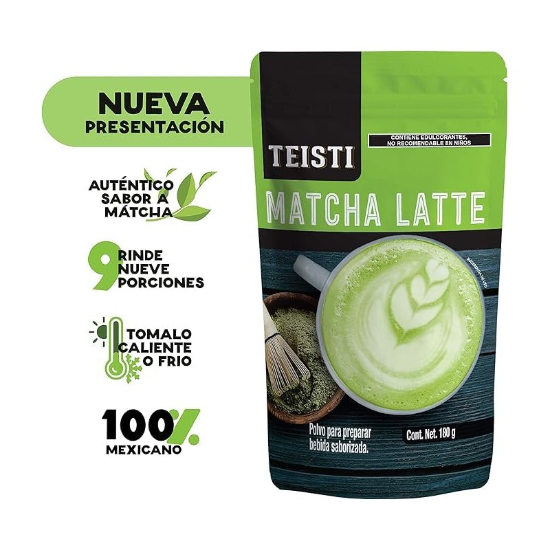 Teisti Matcha Latte, Paquete de 2 Bolsas, 180g Cada Una