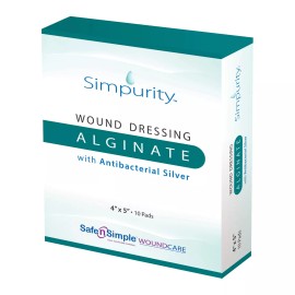 SAFE N SIMPLE Simpurity Silver Alginate 4" x 5" Pad BX of 10