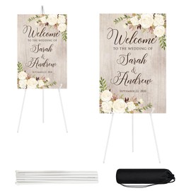 JEAWIWI 2PCS White Easel Stand for Wedding Sign Stand, 66 Inch Lightweight Adjustable Art Poster Stands for Display, Wedding Welcome Sign, White Metal Display Easel with Portable Bag