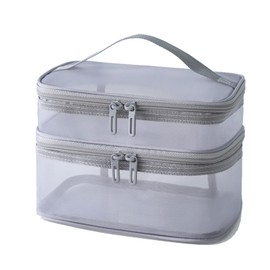 Hosoncovy Double Layer Cosmetic Organiser Case Makeup Bag, Portable Toiletries Bag Mesh Travel Cosmetic Travel Case with Handle, gray, Double Layered