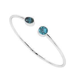 LUSTRE AND LIGHT Natural London Blue Topaz 2 Stone Size Adjustable Twister Bangle Bracelet for Women, November Birthstone Gifts for Her Birthday, Anniversary, Christmas (Round - Oval)
